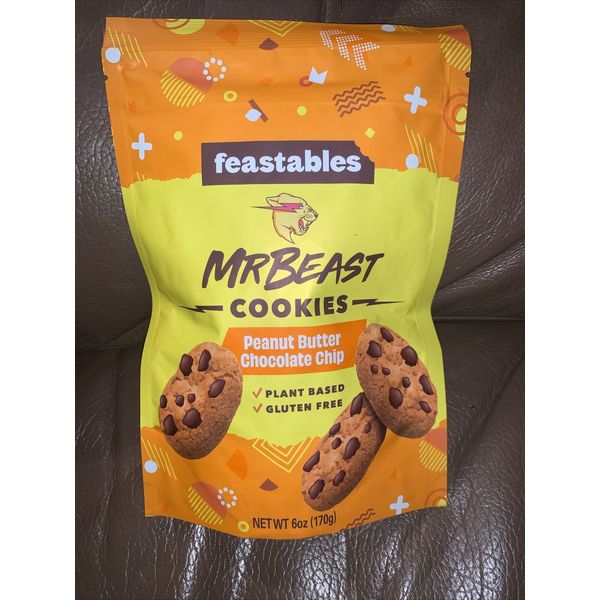 Mr Beast Feastables PEANUT BUTTER CHOCOLATE CHIP Plant Based Cookies 6 oz Bag