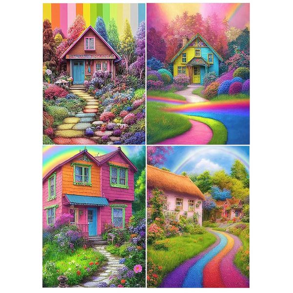 JISHSHAY Set of 4 Diamond Art Kit 30x40cm Diamond Art Rainbow Bead Art Diamond Art Colorful 5D Diamond Art Home Handmade Kit Beginner Painting Set Rainbow Road Diamond Painting 5D Diamond Art