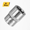 sourcing map 8pcs E-Torx Socket 3/8" Drive E18 External Torx Deep Socket CR-V 6 Point Spline Socket Star Female Bit Socket for Auto Repairs Home Maintenance DIY Hand-Making 1.2" Length