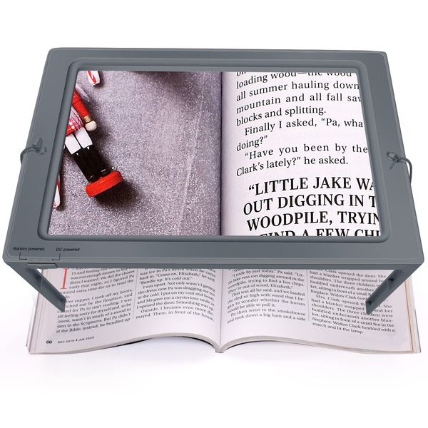 Upgrade Hands-Free 4X Magnifying Glass - JUOIFIP Large Acrylic Lens Magnifier Full Page Rectangular Magnifier 50 LED Lighted Illuminated Foldable Desktop Portable for Elder (Grey)