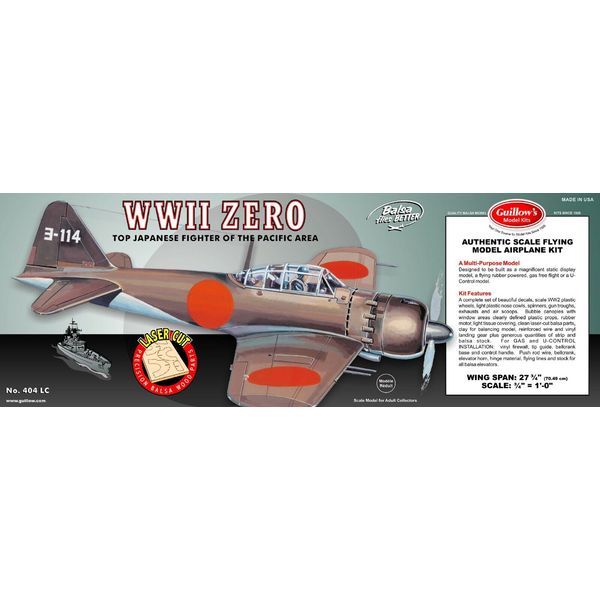 Guillow's Model Airplane Kit WWII Mitsubishi A6M Zero, WWII Aviation  GUI-404