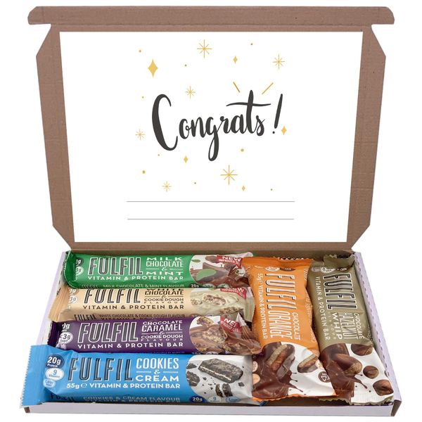 Fulfil Protein Bars & Vitamins Chocolate 6x60g Gift Box Hamper Snack Low Sugar Carbs Fulfill Bar (Congrats)