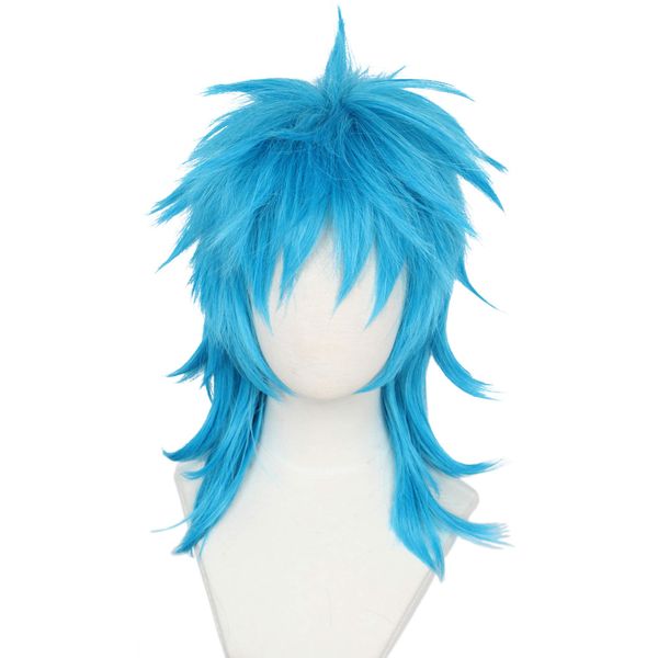 Linfairy Womens Game Wig Costume Halloween Cosplay Wigs For Men (Short Blue)