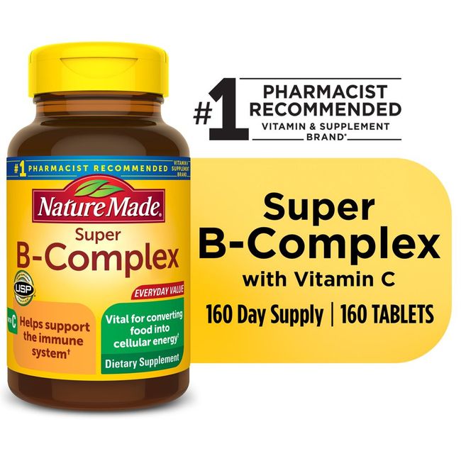 Super B Complex with Vitamin C and Folic Acid Tablets, Dietary Supplement, 160 C