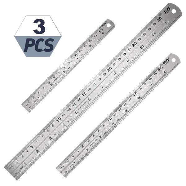 metagio 3 Packs Stainless Steel Ruler, Metal Measuring and Cutting Ruler Office Ruler Set Metal Rulers Kit for Office Learning Drawing, Including 17/23/33cm