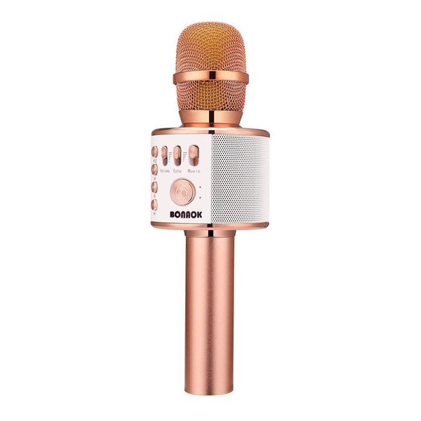 BONAOK Wireless Bluetooth Karaoke Microphone, 3-in-1 Portable Handheld Mic Speaker for All Smartphones,Gifts for Girls Kids Adults All Age Q37(Rose Gold)