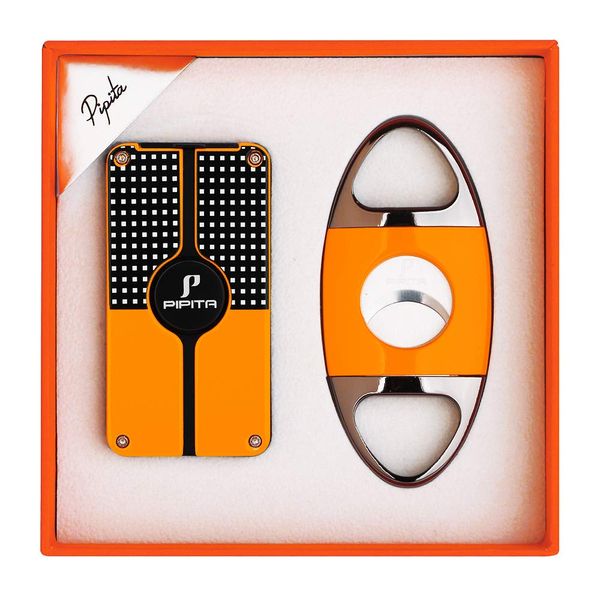 PIPITA Cigar Lighter and Cigar Cutter Set (2pcs/Set), Jet 3 Flame Cigar Lighter Torch and Cigar Cutter, Packing with Nice Gift Box (Yellow)