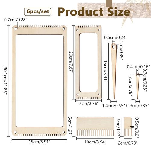 NBEADS 6Pcs Wood Weaving Loom Kit, Bookmark Loom with Weaving Comb and Crochet Needle, Perfect for Adult Beginners and Weaving Lovers