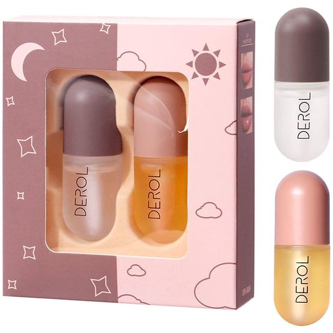 DEROL Lip Plumper Set,Natural Pieces Day & Night Care Double Effect Lip Enhancer and Lip Care Serum,Lip Plumper, Lip Enhancer For Fuller Hydrated Beauty Lips. (2PCS)