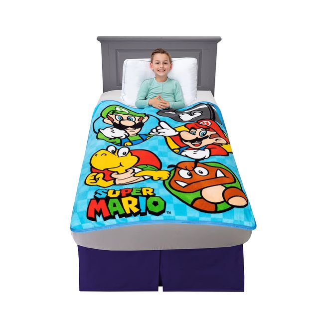 Franco Kids Bedding Super Soft Micro Raschel Throw, 46 in x 60 in, Mario,Prints may vary