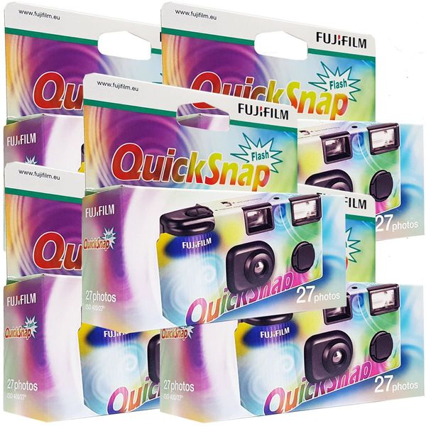 5 x Fujifilm Quicksnap Flash Disposable Cameras, 27 Images, with Flash