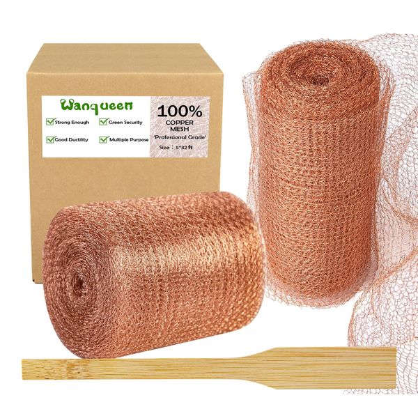 Copper Mesh Roll for Mice Rat Rodent Repellent, Sturdy 5’’ * 32Ft Copper Wool Mouse Trap for Bat Snail Bird Control with Packing Tool