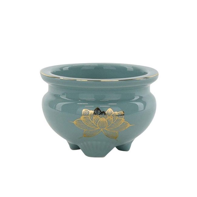 Buddhist altar incense burner, Buddhist altar, incense burner, incense burner, pottery, incense burner, blue gold lotus, 3.5