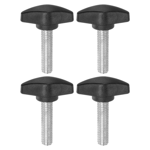 sourcing map 4pcs Tee Wing Knobs Thumb Screws M8 x 30mm Standard Male Thread Plastic T Knobs Handles Hand Clamping Thumbscrew, Black