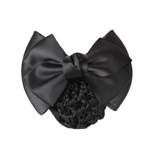 1Pcs Black Satin Bow Barrette Bowknot Snood Net Hair Clip Bun Cover Hairnet Bowknot Decor French Hair Clip Women Ladies Girls Hair Accessories