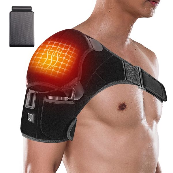 Heated Shoulder Brace Wrap with Battery,Portable Electric Wireless Heating Pad with Hot Cold Therapy for Left Right Shoulder,Cordless Shoulder Heating Pad for Men Women