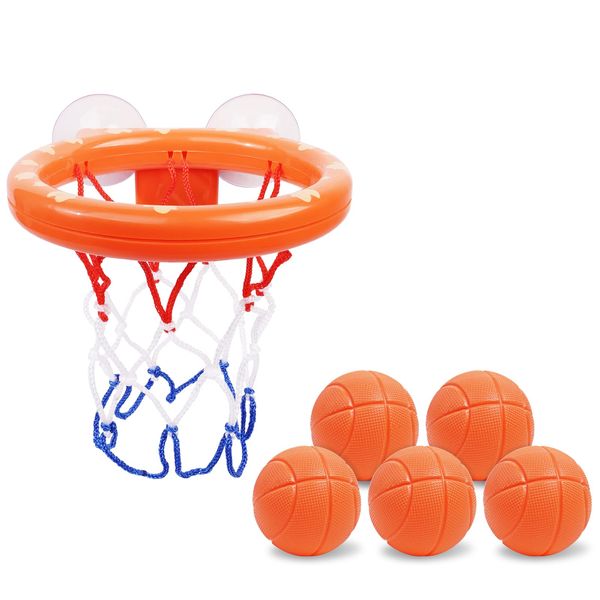 Vicloon Bath Basketball Hoop for Baby, Bath Toy Fun Basketball Hoop & Balls Set 5 Balls Included, Bath Toys Bathtub Basketball Hoop with Strong Suction Cup, Fun Toddler Bath Toys