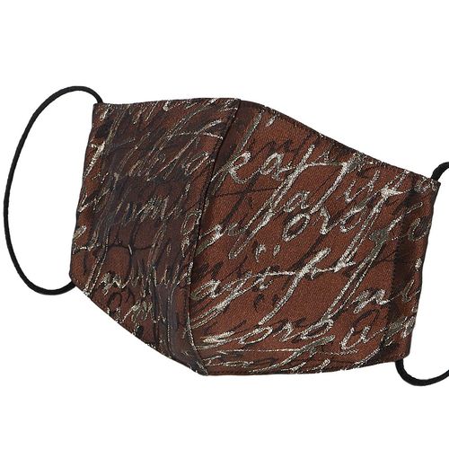 Calligraphy Nishijin Woven Mask, Made in Japan, Washable, Individually Packaged, Moisture Wicking, Quick Drying, 3D Construction, Comfortable, Luxury, Fashionable, Gold, Brown
