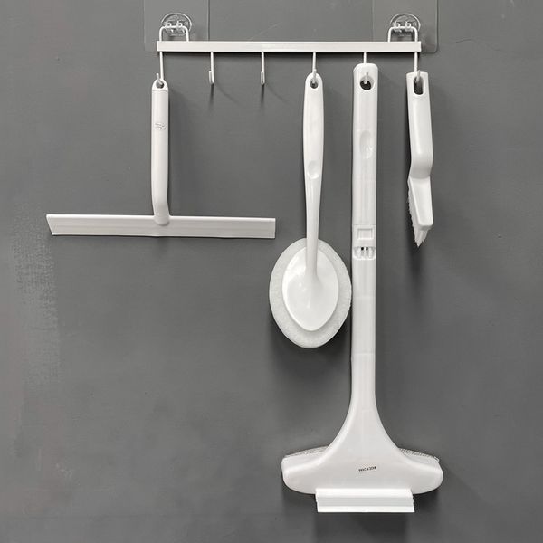 Modern White Bathroom Cleaning 5-piece Set with Hanging Stand