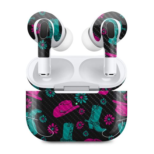 MightySkins Carbon Fiber (2 Pack) Skins Compatible with Apple AirPods Pro 2 - Neon Cowgirl | Protective, Durable Textured Carbon Fiber Finish | Easy to Apply and Change Styles | Made in The USA