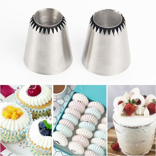 Baipesiy Sultan Piping Tips Set, 2-Pack Stainless Steel Icing Nozzles, Includes 2 X-Large Cake Decorating Seamless Sultan Ring Piping Tips for Cupcakes, Cookies, and Baking Supplies Tool