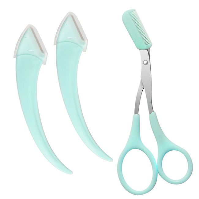 3 Pcs Eyebrow Trimmer Scissor, Eyebrow Razor Eyebrow Comb Scissor Eyebrow Cut Scissor Eyelash Hair Remover Cut Eyebrows Shaping Tool Eyebrow Grooming Set Eyebrow Scissor with Comb for Men Women(Green)