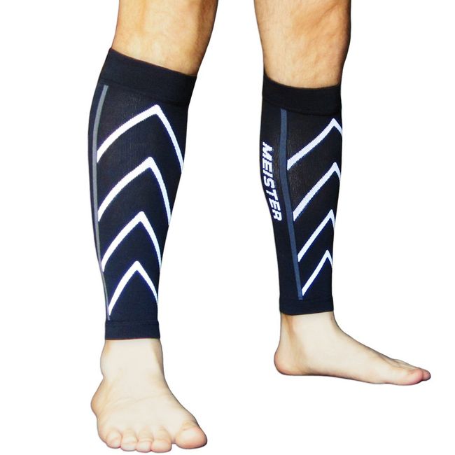 Meister Graduated 20-25mmHg Compression Running Leg Sleeves for Shin Splints (Pair) - Black - Small