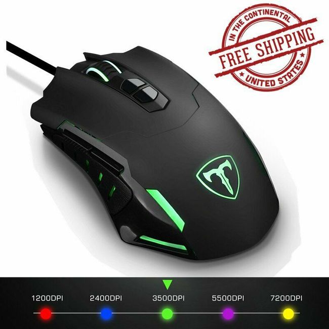 Pro. Gaming Mouse 7200 DPI LED Light Optical USB Wired Gaming Mice 7 Buttons  US