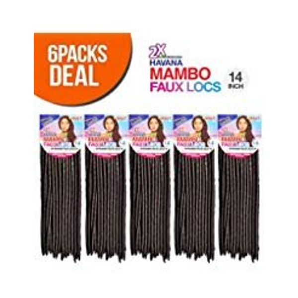 Janet Collection Synthetic Hair Crochet Braids 2X Havana Mambo Faux Locs 14" (6-PACK, 2)