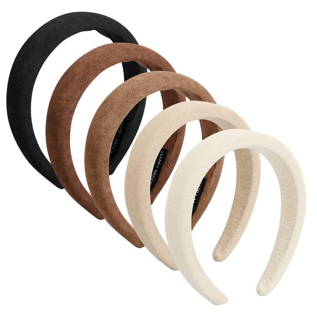 Xzeemo 5 Stück Haarband Bands für Frauen Mädchen, Schwamm Dickes Stirnband, Retro Style Haarband, Haarreifen Damen, Gepolsterte Stirnbänder für Frauen, Breit Haarreif, Make-up-Stirnband