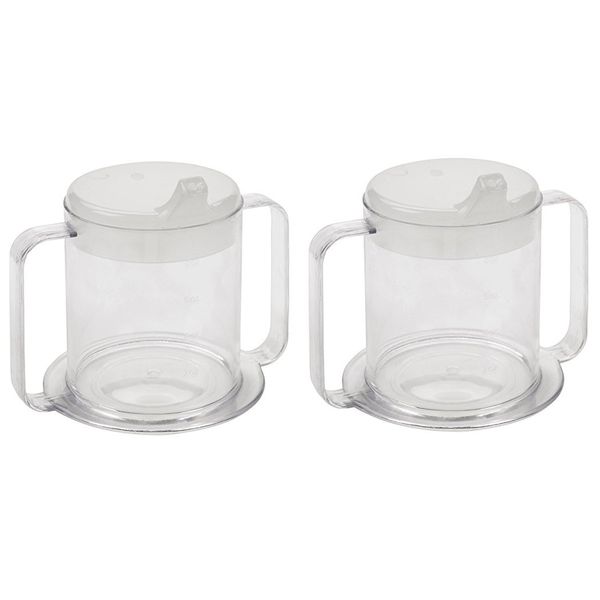 Independence 2-Handle Plastic Mug with 2 Style Lids, Lightweight Drinking Cup with Easy-to-Grasp Handles for Hot and Cold Beverages, Spill-Resistant Adult Sippy Cup (2-Pack)