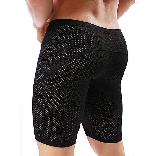 MIZOK Mens Jogger Shorts Tight Mesh Gym Short Pants Jammer Swimsuit (Black,US L/Tag XL)
