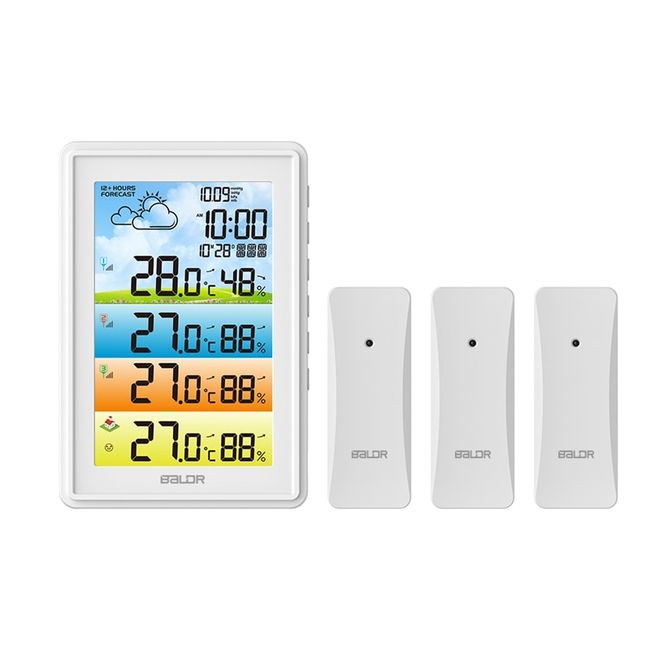 Wireless Weather Station Color LCD Digital Home Humidity Temperature Alert  Meter Moon Phase Forecast Sensor Wall Table Clock