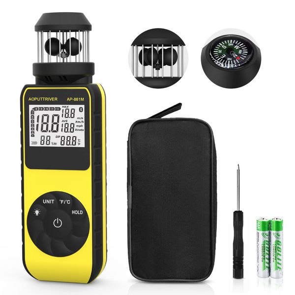 Anemometer Handheld Air Flow Meter AP-881M Compass Portable Anemometer 360° Wind Anemometer, Wind Anemometer Temperature (℃/℉) HVAC Bent, Boat Sailing, Shooting Wind Speed Measurement - Japanese