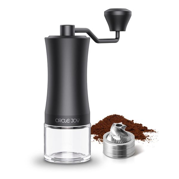 CIRCLE JOY Coffee Grinder, Manual, Circle Joy, Hand Grinder, 0.9 oz (25 g), Large Capacity, Small Coffee Grinder, Stainless Steel Mill, 5 Roughness Adjustable, Lightweight, Outdoors, Easy to Carry, Easy to Clean, Black