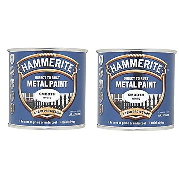 Hammerite Smooth White Direct To Rust Paint For Metal Restore 250ml x 2