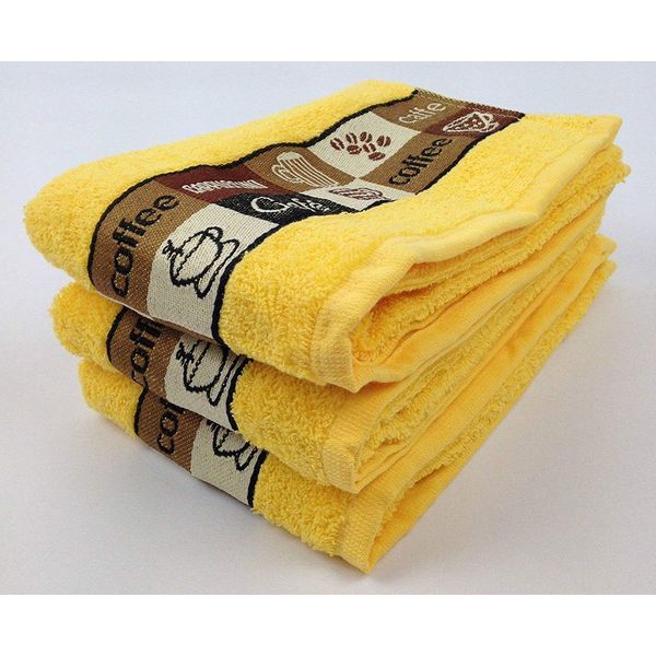 Riggs 3 PACK Luxury Kitchen Hand Tea Towel, Cafe Cafe Coffee Cups (Yellow)