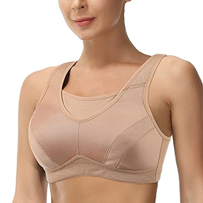 ZeroBound Women's Sports Bra High Impact Large Bust Full Coverage Workout Bras Adjustable Wirefree NO Padded Bra Nude