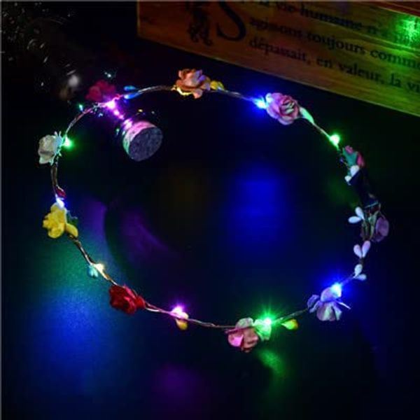 YOVECATHOU Led Light Women Flower Girl Headband Glow Blinking Crown Hair Wreath for Festival Holiday Christmas Halloween Party Favors Accessories (Colourful)