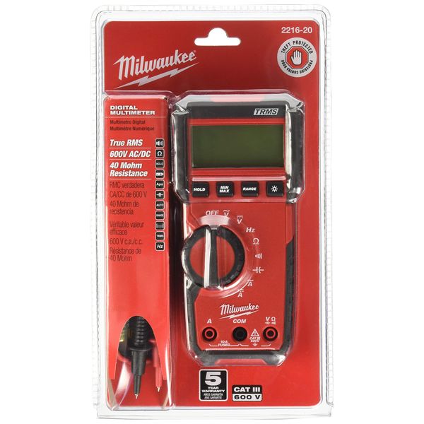 MILWAUKEE'S Digital Multimeter,600V,10A,40 MOhms (2216-20)