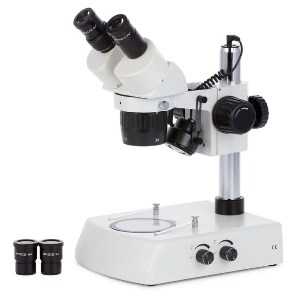 AmScope 10X-30X Super Widefield Pillar Stand Stereo Microscope-Top/Bottom Lights