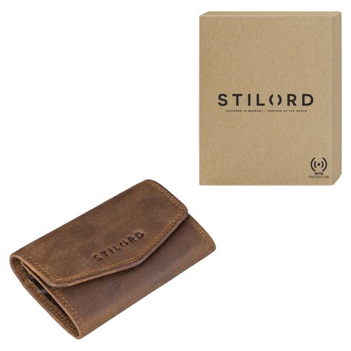 STILORD 'Holden' Leather Credit Card Holder Small Card Holder with Coin Compartment RFID Mini Wallet Credit Card Wallet Slim Wallet in Gift Box Vintage Genuine Leather, Medium - Brown, Minimalist