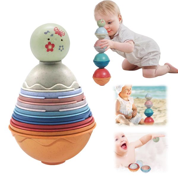 Stacking Cups Toys, Baby Bath Stacking Toy with Baby Rattle for Toddlers 1-3, Infant Montessori Toys for Babies 6-12 Months, 8 Pcs with Numbers, Educational Water Table Toys for Kids Ages 1-3