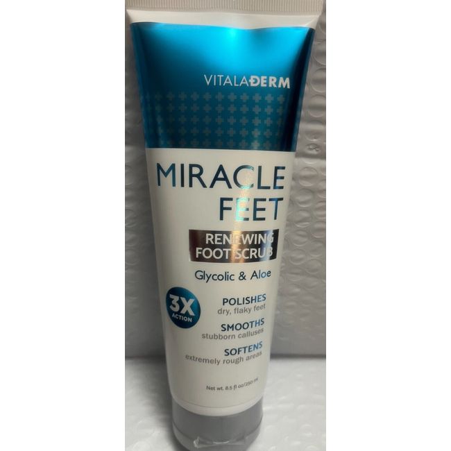 VITALADERM MIRACLE FEET RENEWING FOOT SCRUB 3X ACTION GLICOLIC &ALOE 8.5FLOZ