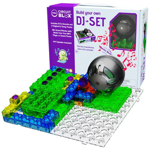 E-BLOX Build Your Own DJ Set Building Blocks STEM Circuit Kit, Wirless Compatible, Mix & Create Your Own Music, Great Science Project for Kids, Birthday Gift, Boys, Girls, 8+