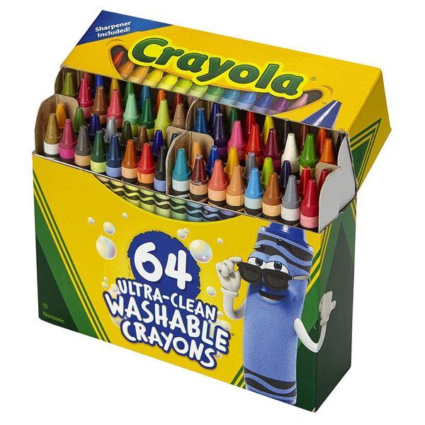 Crayola Ultra Clean Washable Crayons, Built in Sharpener, 64 Count, Kids at Home Activities