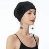 ZLYC Women's Beanie Hat with Flowers Elastic Chemo Hat, flowers black, Einheitsgröße