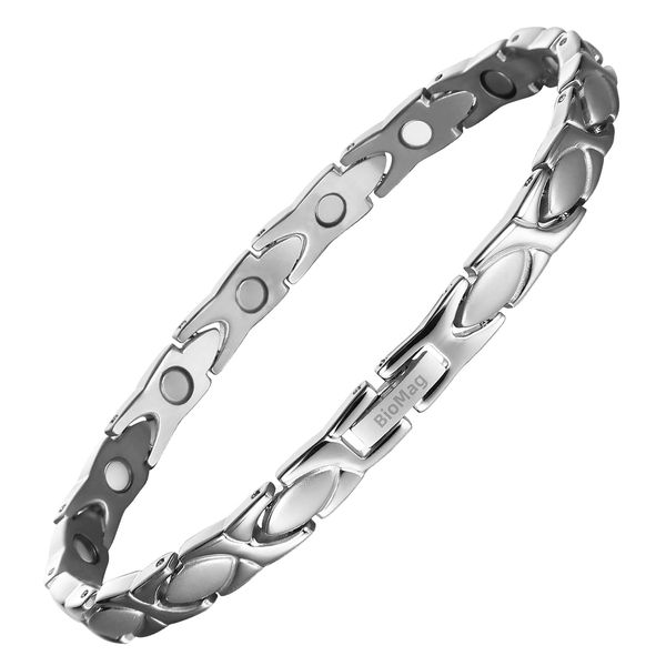 BioMag Magnetic Bracelets for Women,Titanium Steel Magnetic Women Bracelets,Adjustable Jewellery Wristband Bracelet with Gift Box & Removal Tool(Fish Tail） Design-Silver)