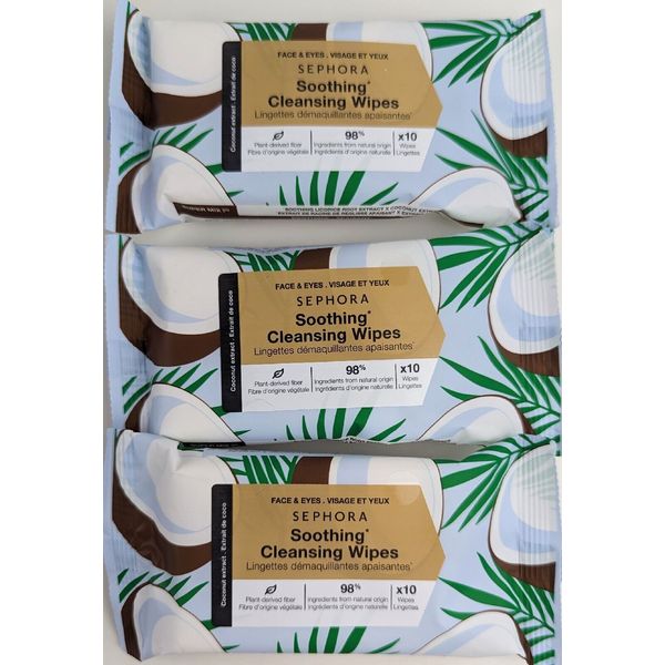 Sephora Coconut Extract Soothing Cleansing Wipes 10 Wipes x3pk