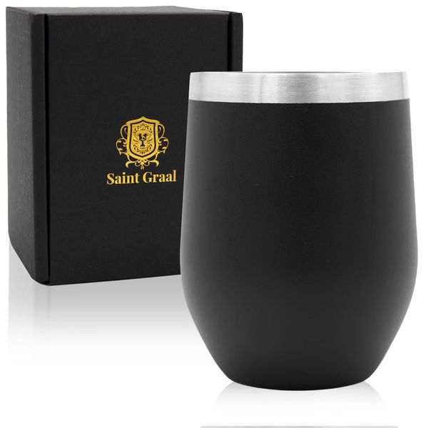 SaintGraal Stainless Steel Tumbler, Vacuum Insulated, Stylish Gift, Birthday, Father's Day, Father's Day, Men, Gift, Liquor, Whiskey, Goods (Black)